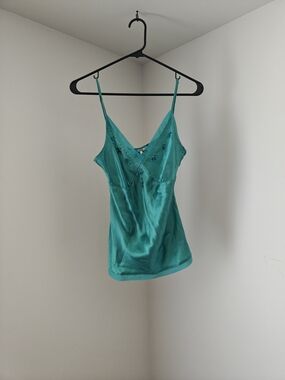 Metro Teal Satin Embroidered Camisole